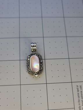 Sterling Silver Mother-of-Pearl Pendant Witj Marcasite Accents Necklace